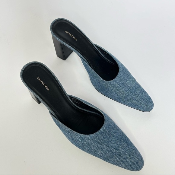 Balenciaga Blue Denim Mules Almond Toe size 37.5 - Picture 9 of 9